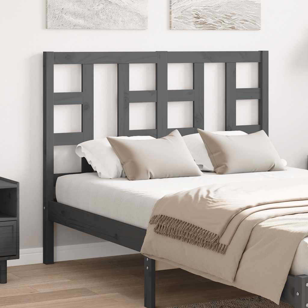 Bed Headboard Grey 126x4x100 cm Solid Wood Pine