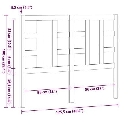 Bed Headboard Black 126x4x100 cm Solid Wood Pine