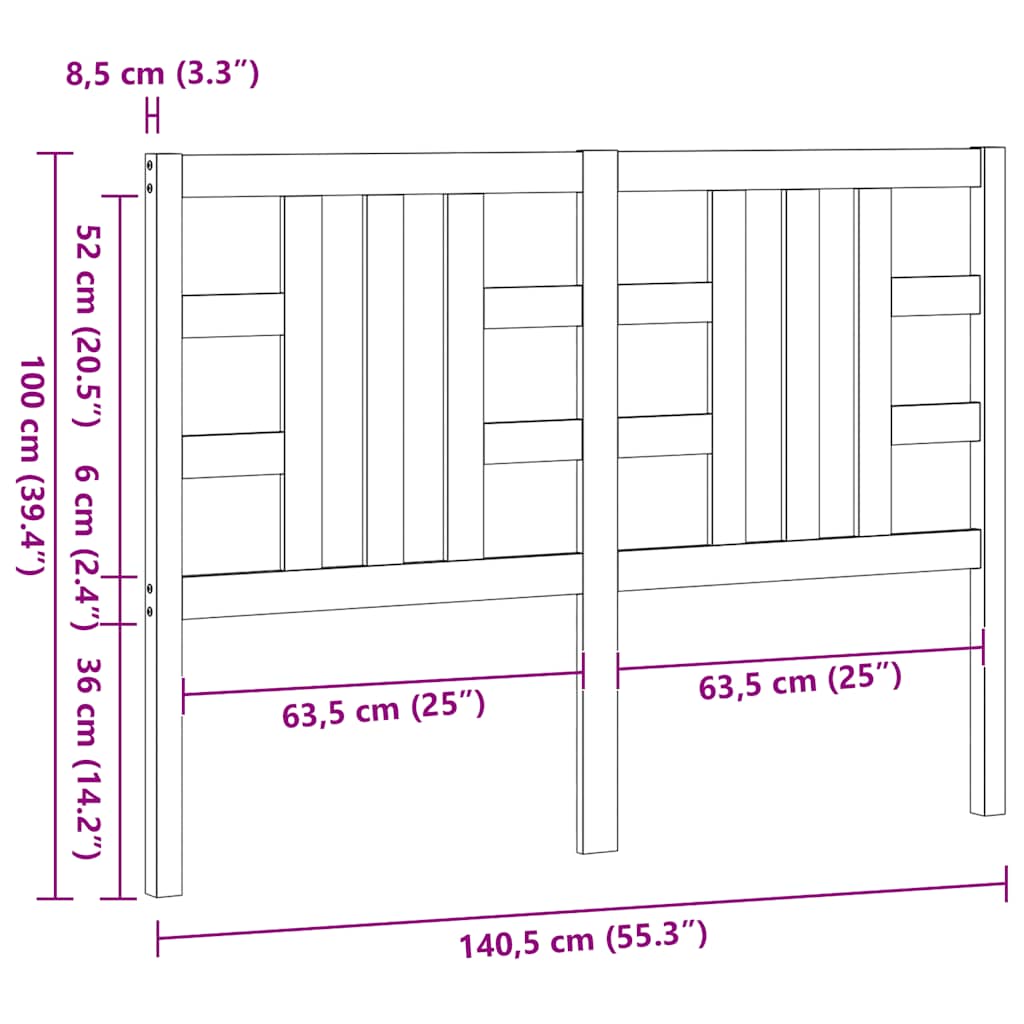 Bed Headboard 141x4x100 cm Solid Wood Pine