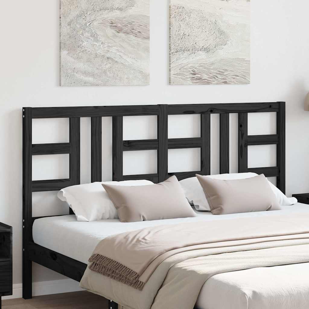 Bed Headboard Black 146x4x100 cm Solid Wood Pine