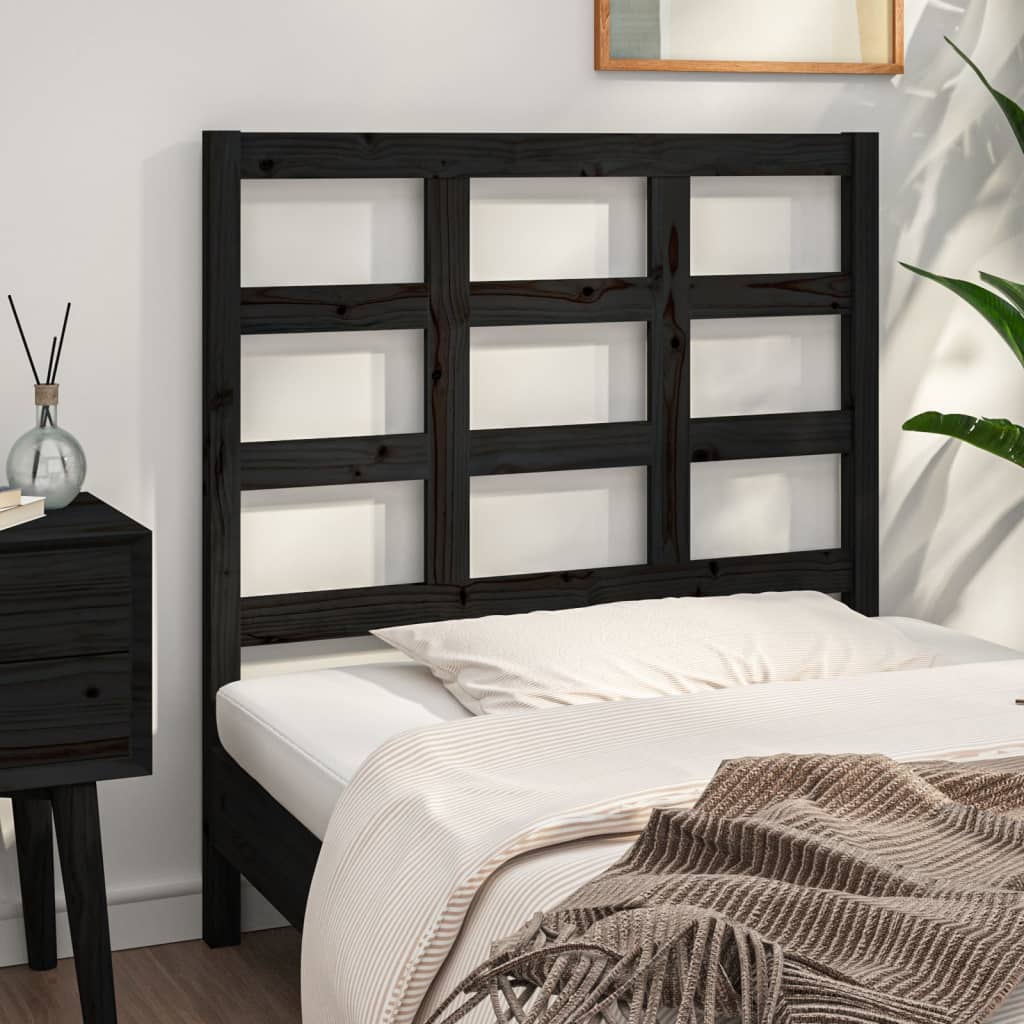 Bed Headboard | Black | Solid pine wood | 95.5x4x100 cm |  Durable