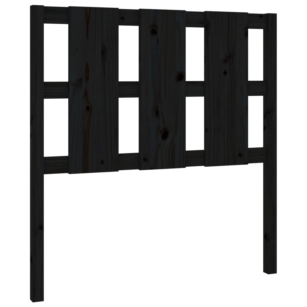 Bed Headboard | Black | Solid Pine Wood | Medium | Decorative Inlays