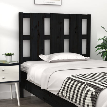 Bed Headboard | Black | Solid Pine Wood | Medium | Decorative Inlays