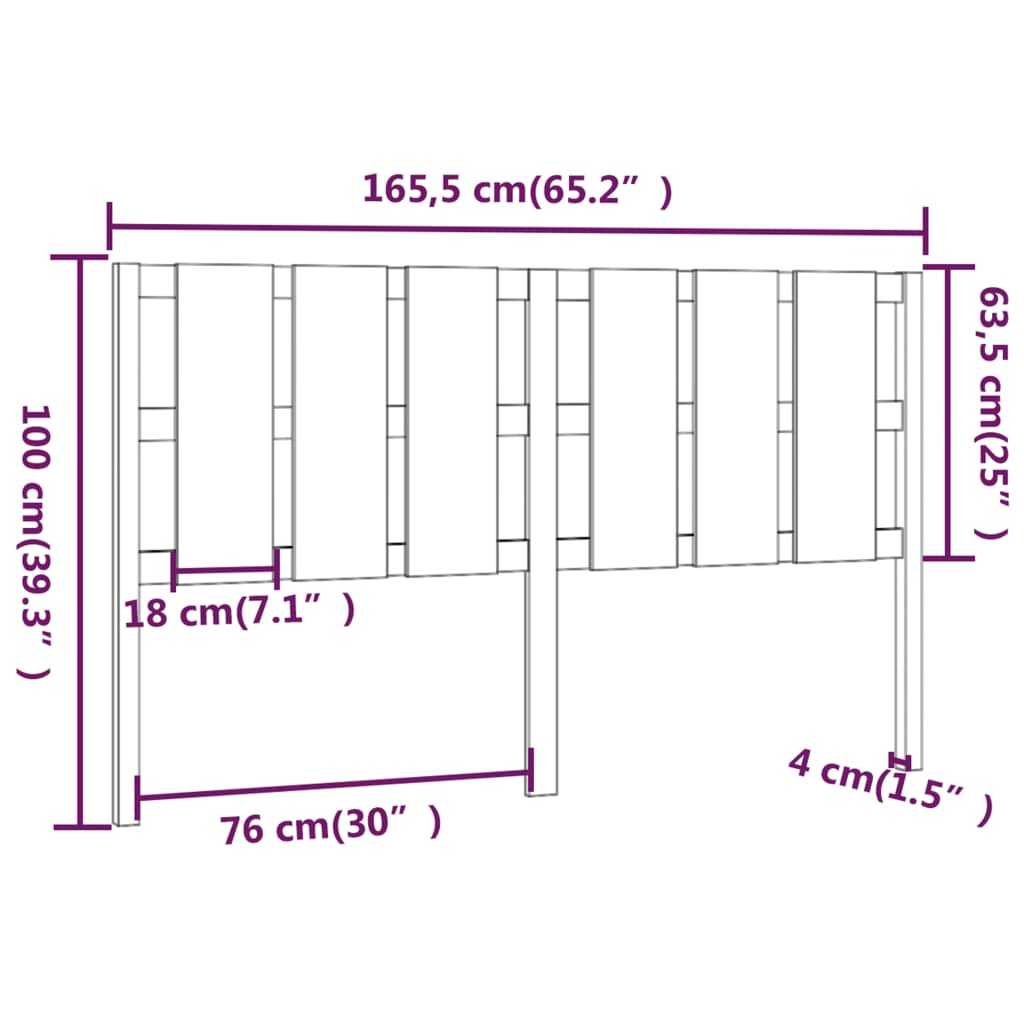 Bed Headboard Grey 165.5x4x100 cm Solid Wood Pine