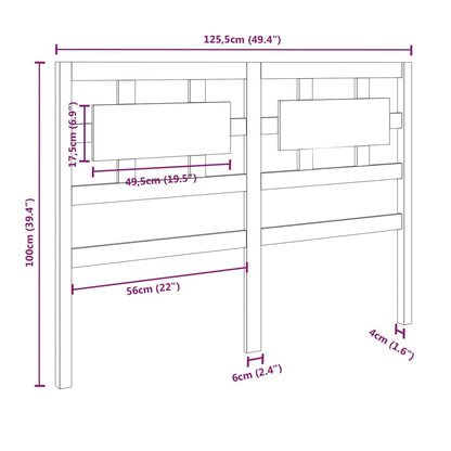 Bed Headboard Black 125.5x4x100 cm Solid Wood Pine