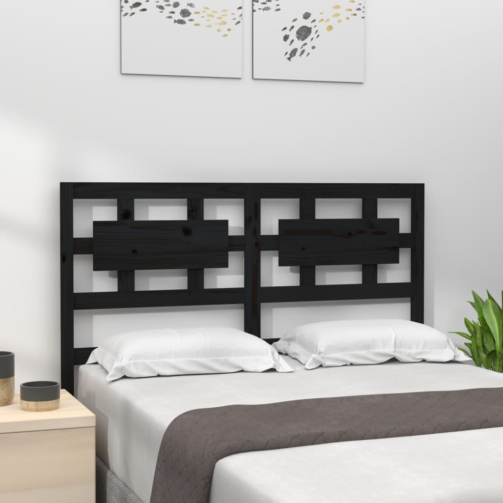 Bed Headboard Black 205.5x4x100 cm Solid Wood Pine