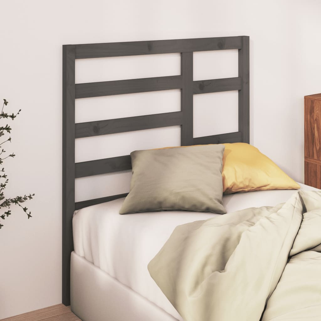 Bed Headboard | Grey | Solid Pine Wood | Medium | Decorative Inlays