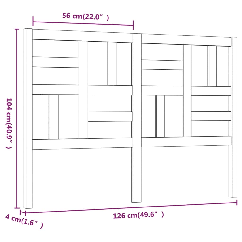 Bed Headboard Black 126x4x104 cm Solid Wood Pine