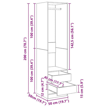 815348 vidaXL Wardrobe with Drawers Smoked Oak 50x50x200 cm Engineered Wood