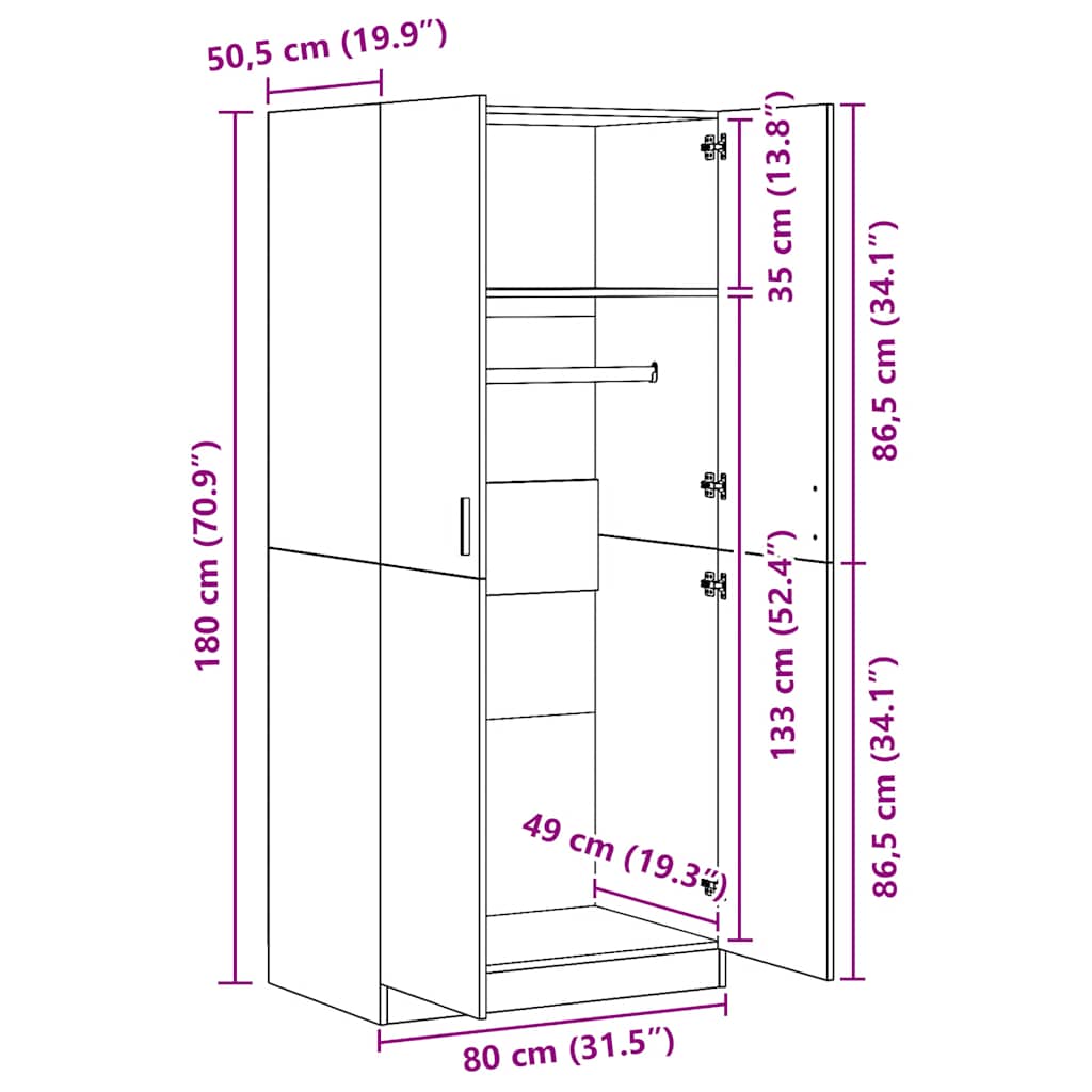 Wardrobe Smoked Oak 80x50x180 cm Engineered Wood