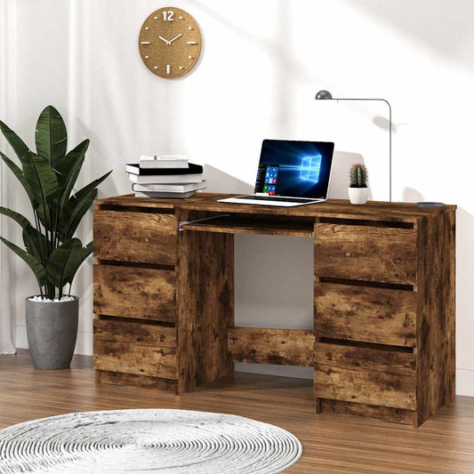 815438 vidaXL Writing Desk Smoked Oak 140x50x77 cm Engineered Wood