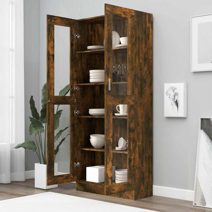 Vitrine Cabinet Smoked Oak 82,5x30,5x185 cm Engineered Wood