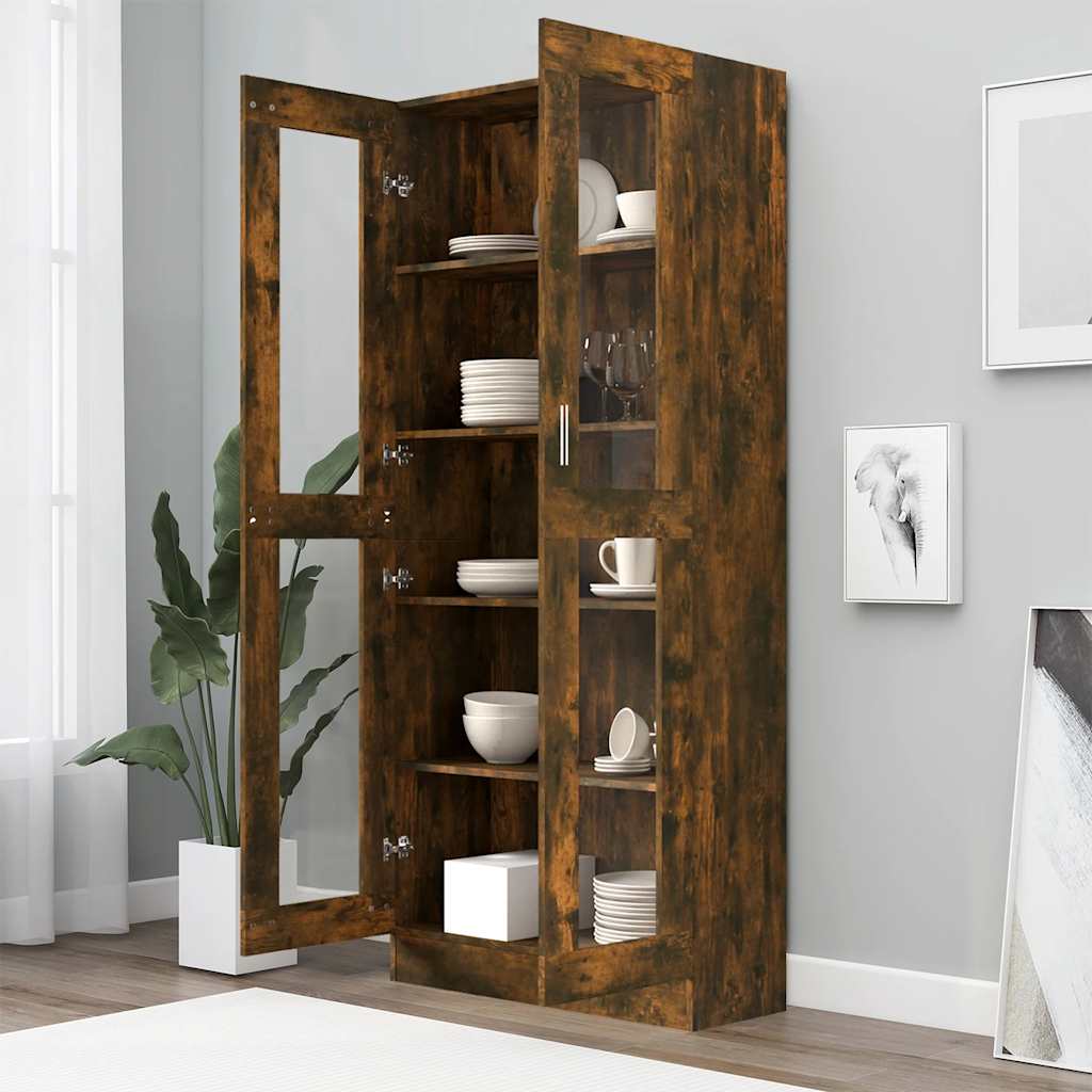 Vitrine Cabinet Smoked Oak 82.5x30.5x185 cm Engineered Wood