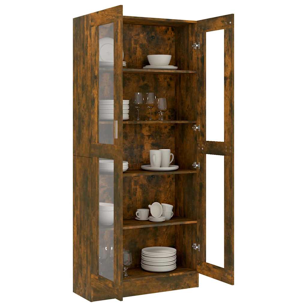 Vitrine Cabinet Smoked Oak 82,5x30,5x185 cm Engineered Wood
