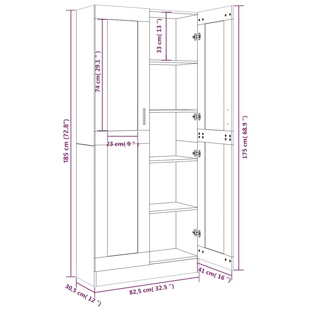 Vitrine Cabinet Smoked Oak 82.5x30.5x185 cm Engineered Wood