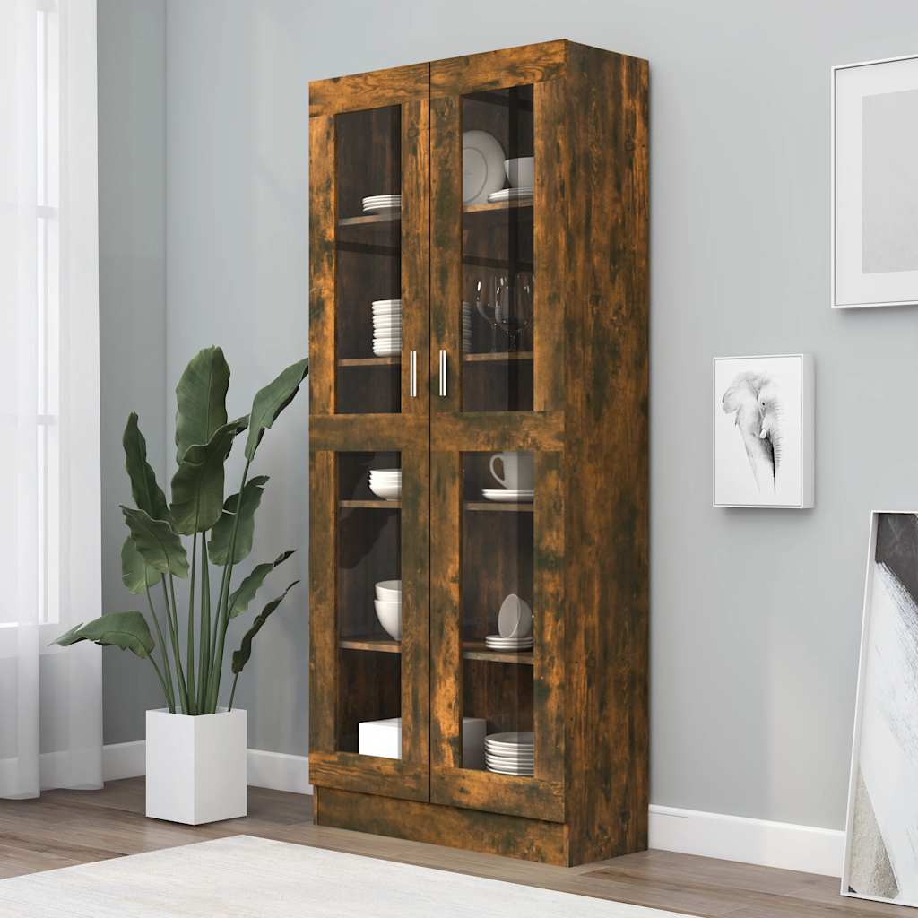 Vitrine Cabinet Smoked Oak 82,5x30,5x185 cm Engineered Wood