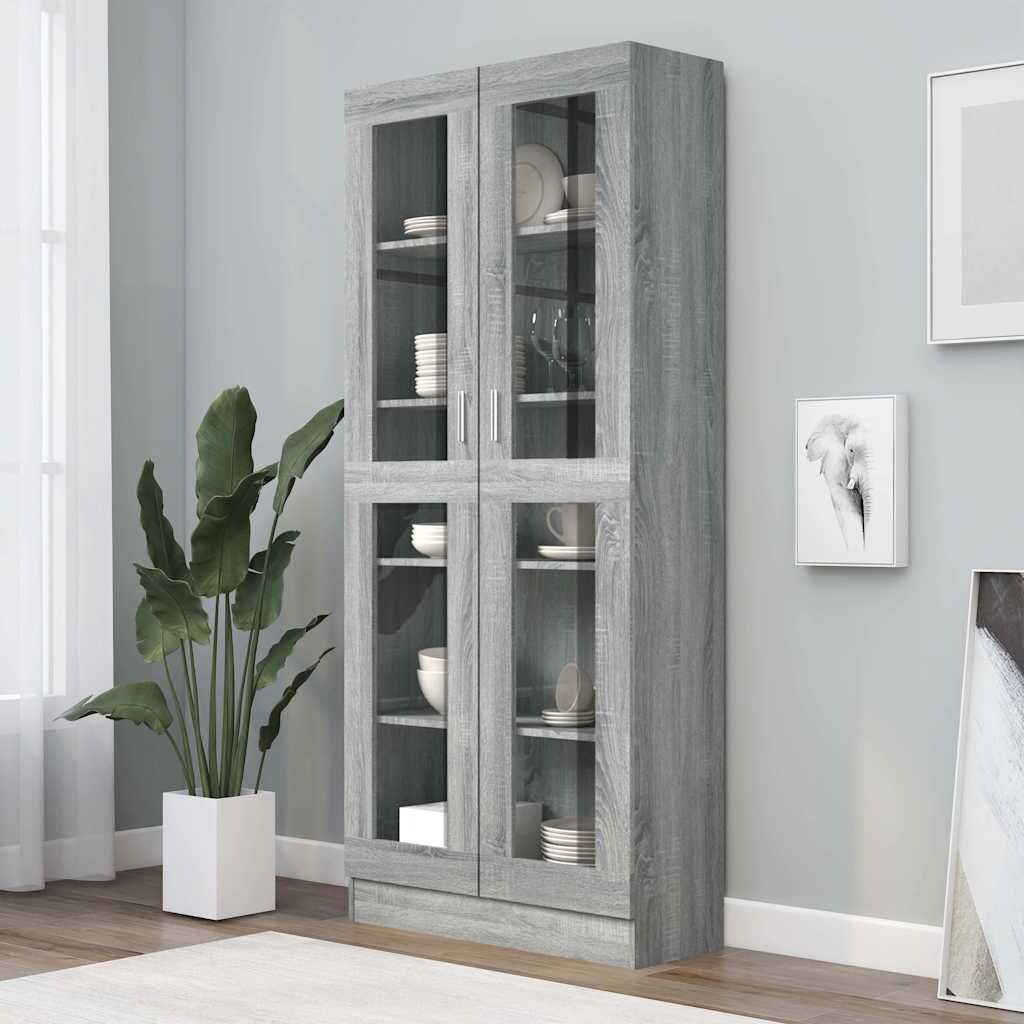 Vitrine Cabinet Grey Sonoma 82,5x30,5x185 cm Engineered Wood