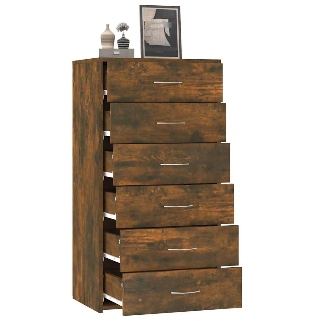 815363 vidaXL Sideboard with 6 Drawers Smoked Oak 50x34x96 cm Engineered Wood
