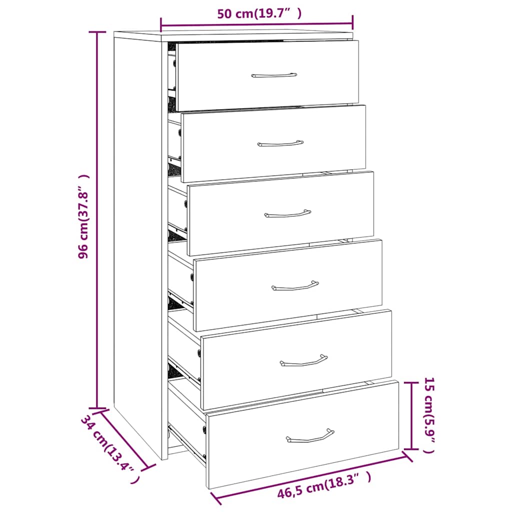 815363 vidaXL Sideboard with 6 Drawers Smoked Oak 50x34x96 cm Engineered Wood