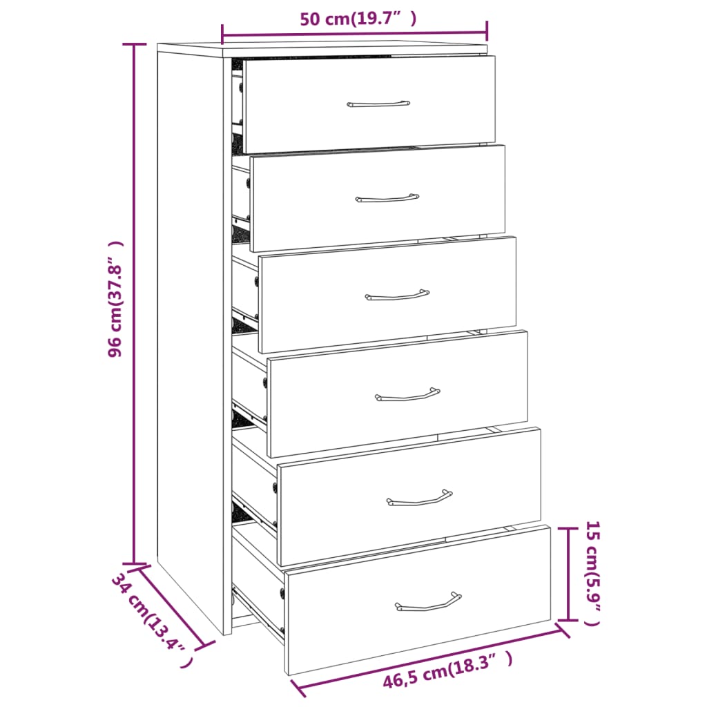 Sideboard with 6 Drawers Grey Sonoma 50x34x96cm Engineered Wood