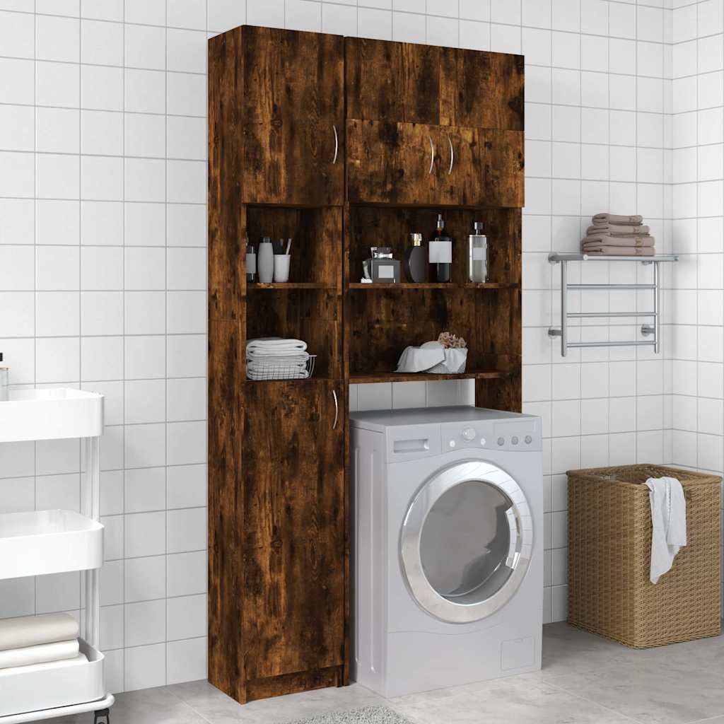 815537 vidaXL Bathroom Cabinet Smoked Oak 32x25,5x190 cm Engineered Wood