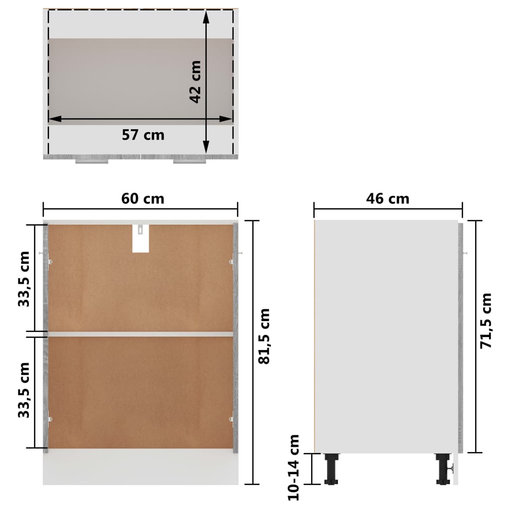 Bottom Cabinet Lyon Grey Sonoma 60x46x81.5 cm Engineered Wood