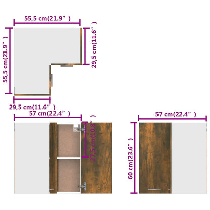 Hanging Corner Cabinet Lyon Smoked Oak 57x57x60 cm Engineered Wood