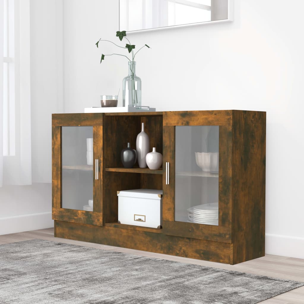 Vitrine Cabinet Smoked Oak 120x30,5x70 cm Engineered Wood