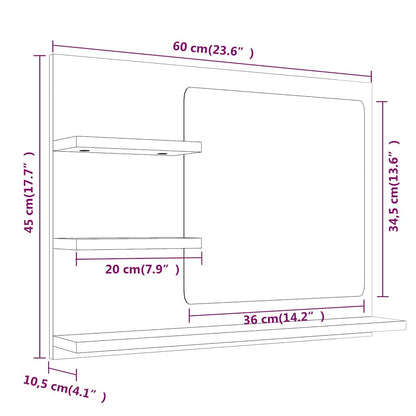 815661 vidaXL Bathroom Mirror Grey Sonoma 60x10,5x45 cm Engineered Wood