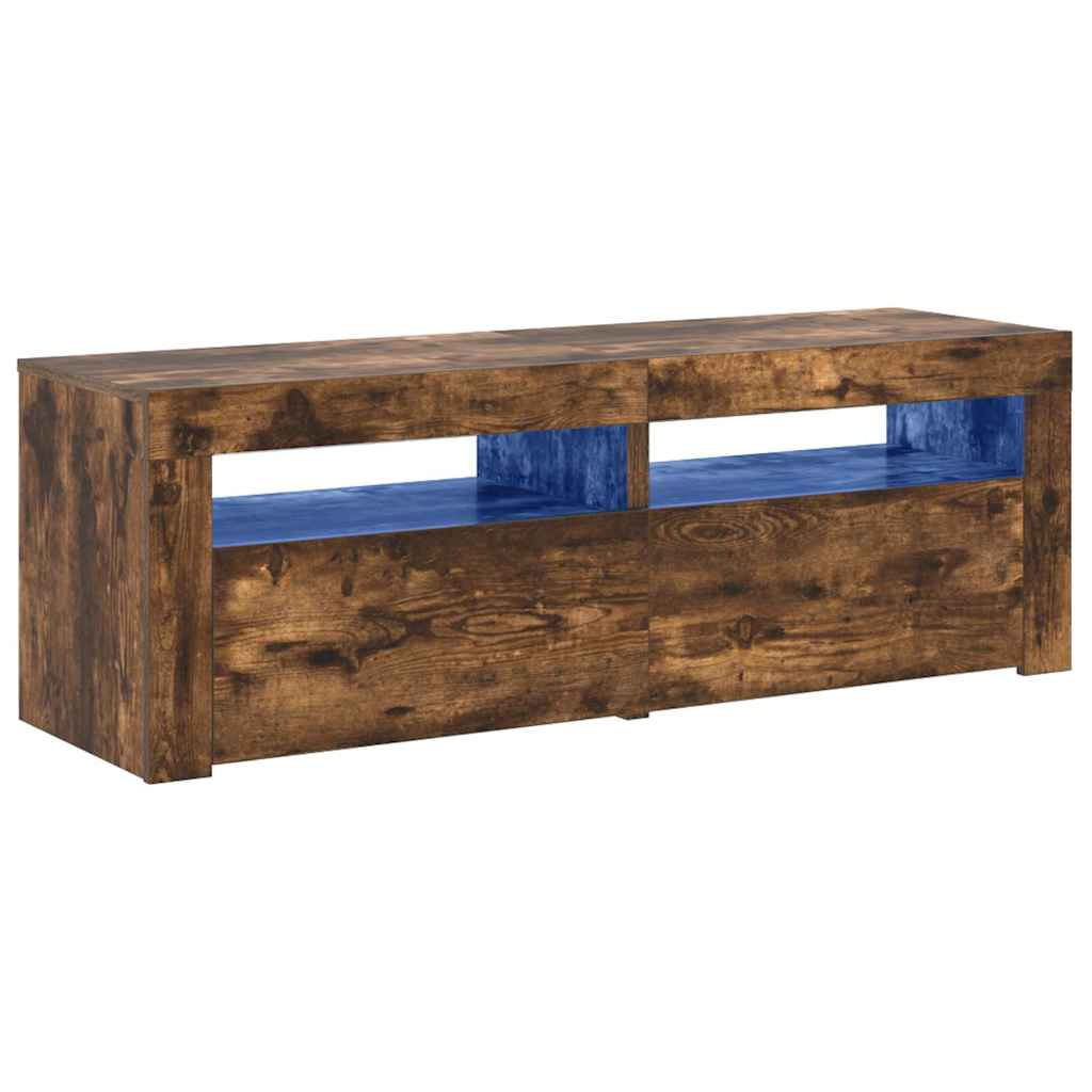 815684 vidaXL TV Cabinet with LED Lights Smoked Oak 120x35x40 cm