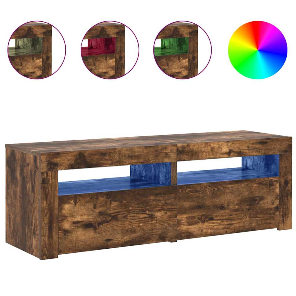 815684 vidaXL TV Cabinet with LED Lights Smoked Oak 120x35x40 cm