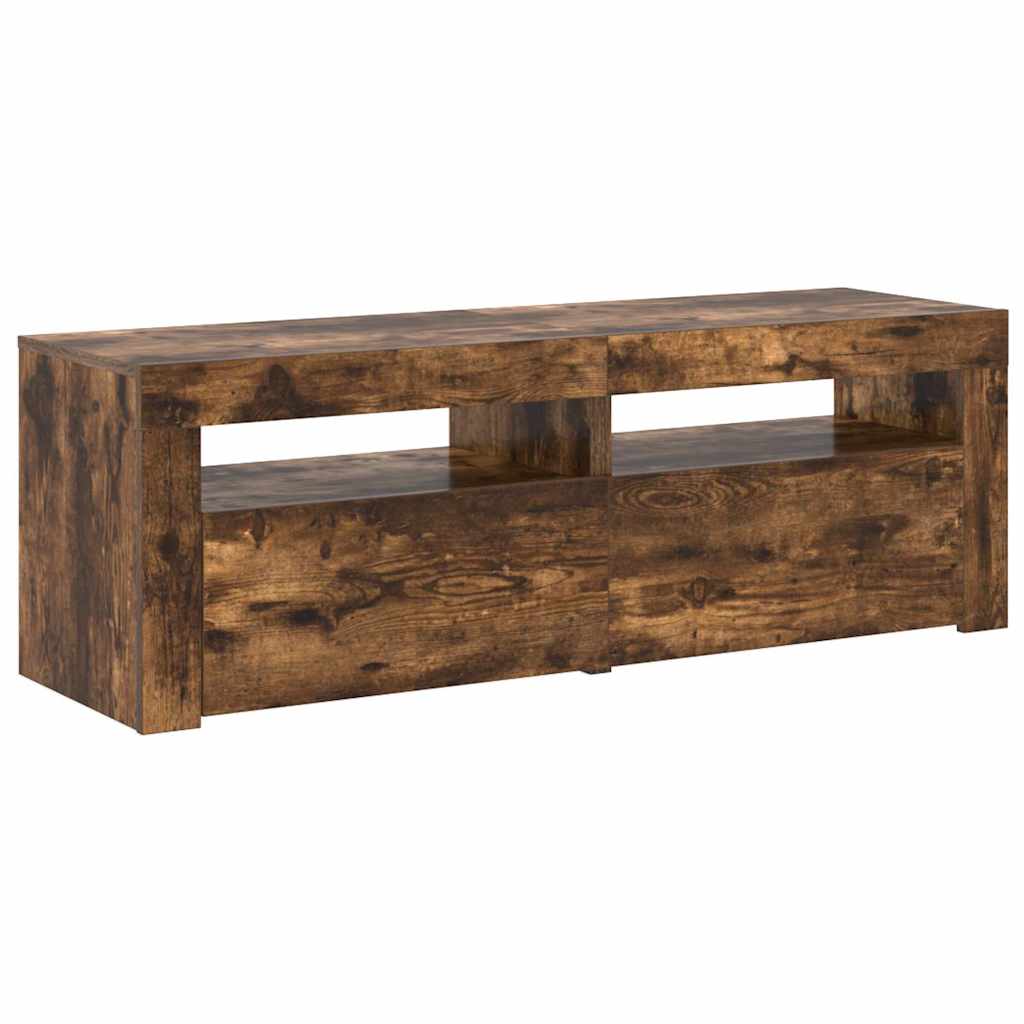 815684 vidaXL TV Cabinet with LED Lights Smoked Oak 120x35x40 cm