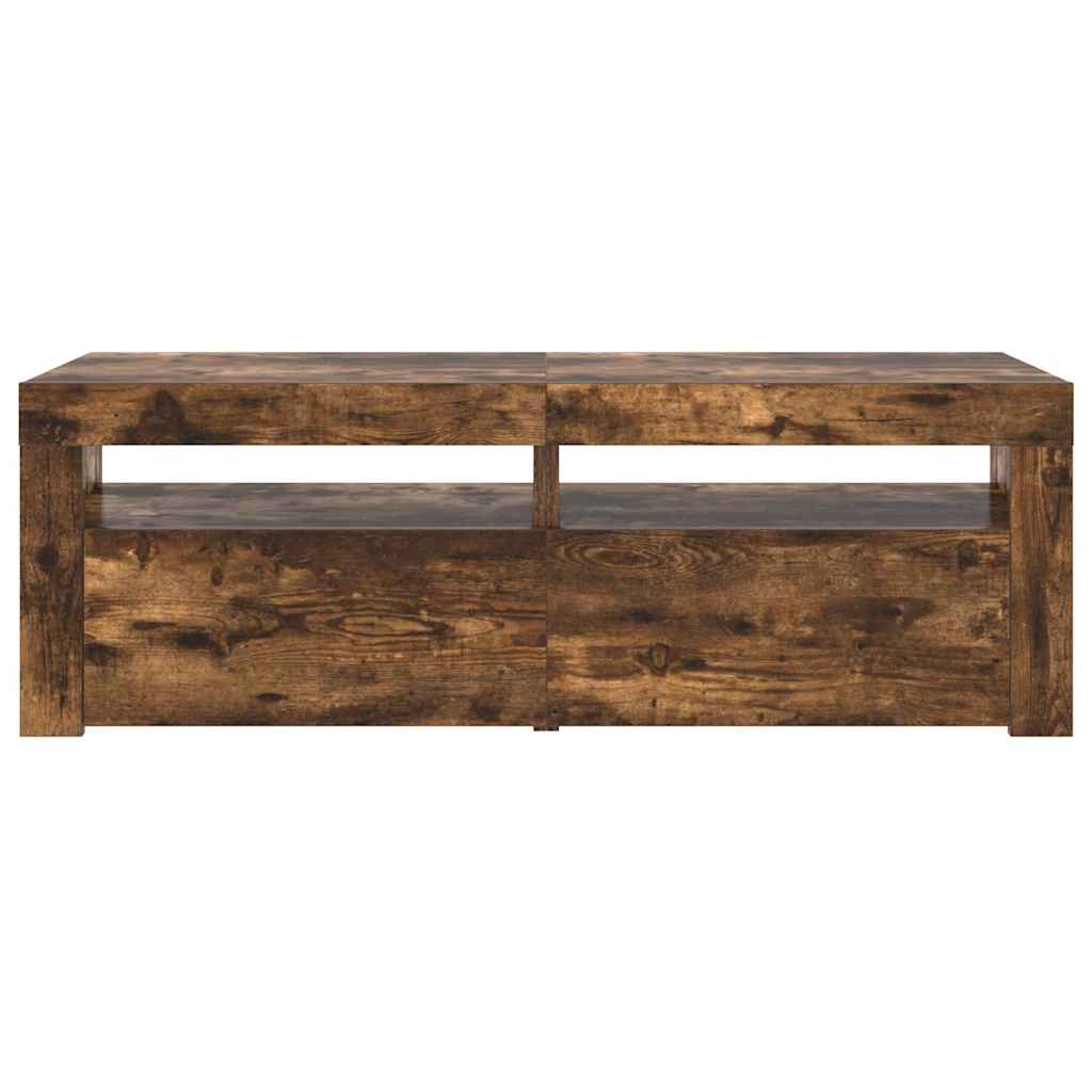 815684 vidaXL TV Cabinet with LED Lights Smoked Oak 120x35x40 cm