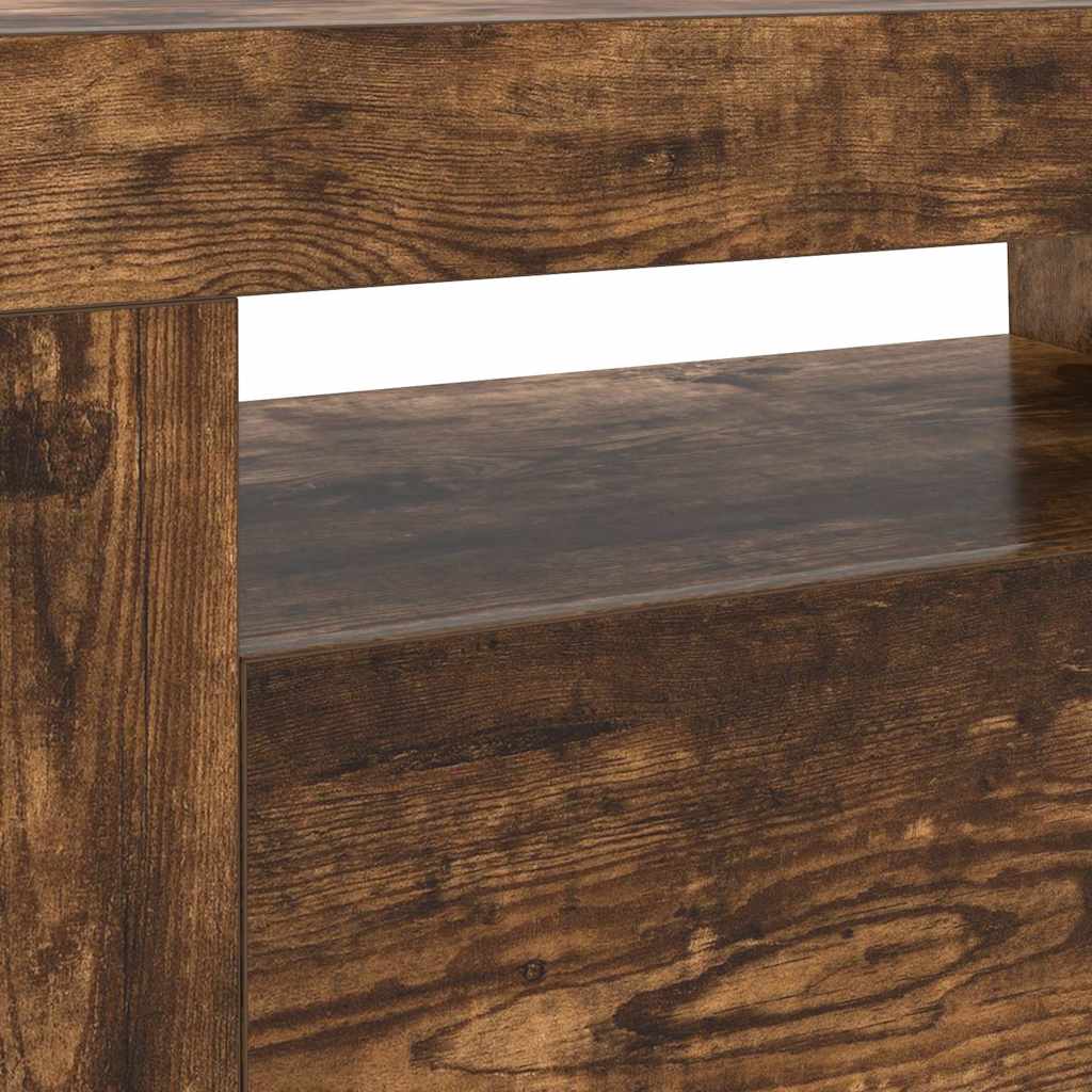 815684 vidaXL TV Cabinet with LED Lights Smoked Oak 120x35x40 cm
