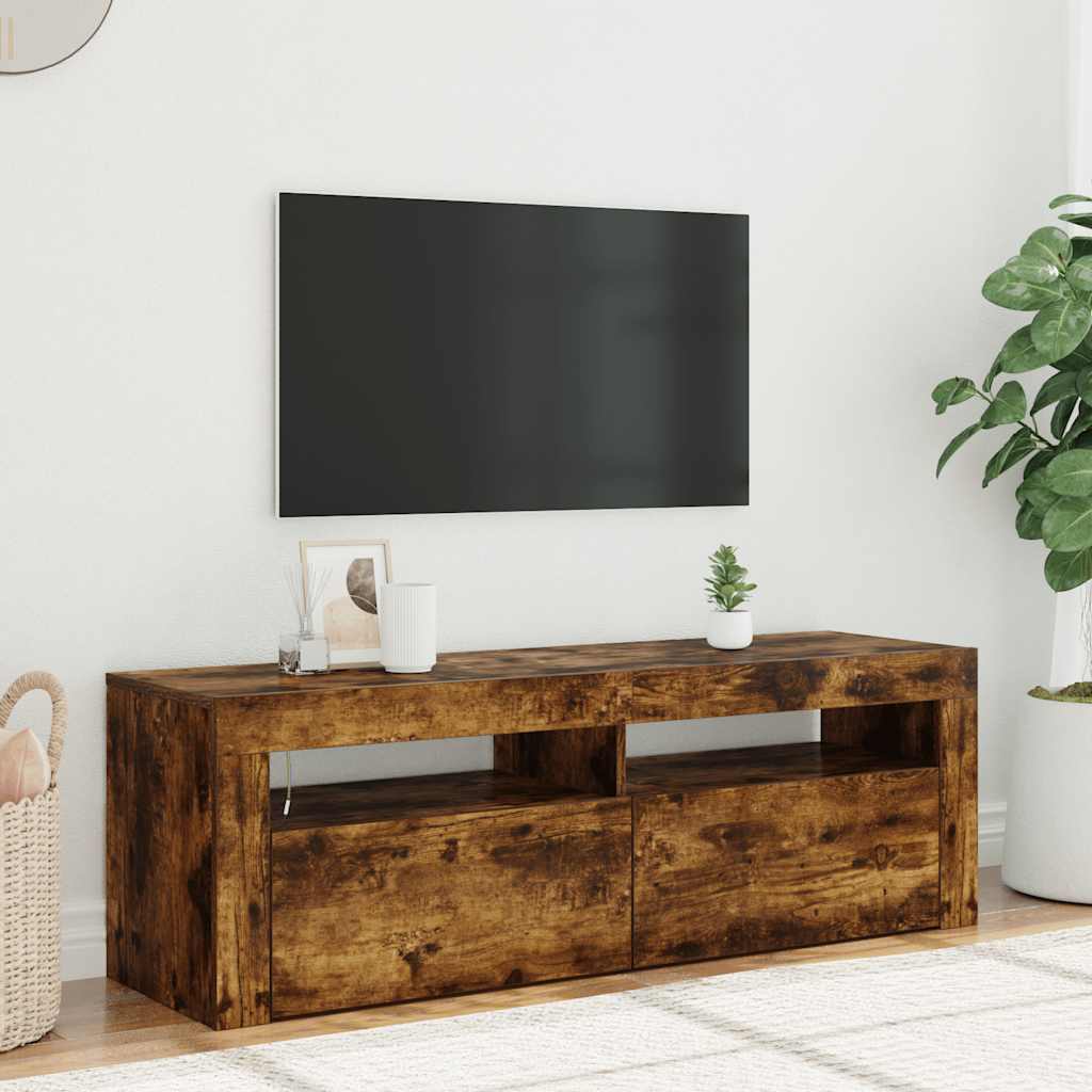 TV Cabinet with LED Lights Smoked Oak 120x35x40 cm