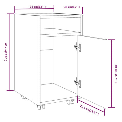 Side Cabinet with Wheels Brown Oak 33x38x60 cm Engineered Wood