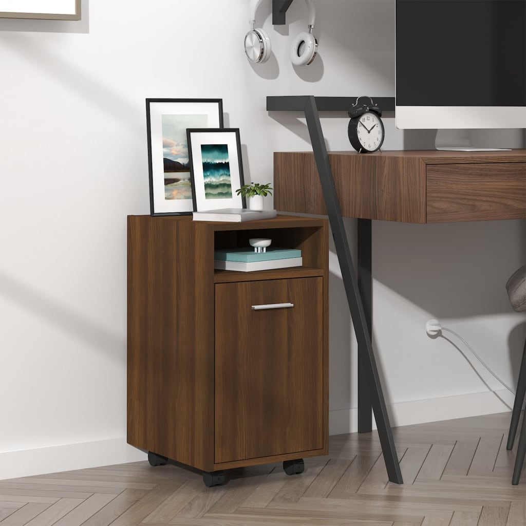Side Cabinet with Wheels Brown Oak 33x38x60 cm Engineered Wood