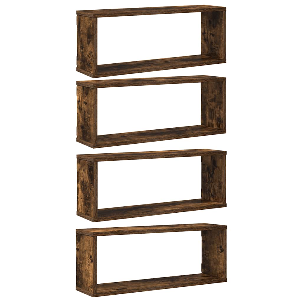 Wall Cube Shelves 4 pcs Smoked Oak 60x15x23 cm Engineered Wood