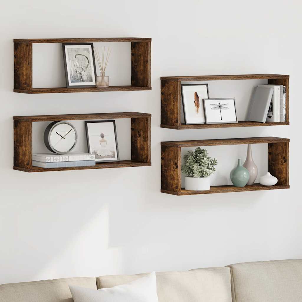 Wall Cube Shelves 4 pcs Smoked Oak 60x15x23 cm Engineered Wood