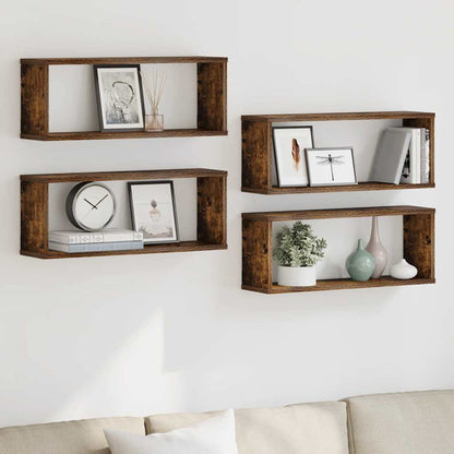 Wall Cube Shelves 4 pcs Smoked Oak 60x15x23 cm Engineered Wood