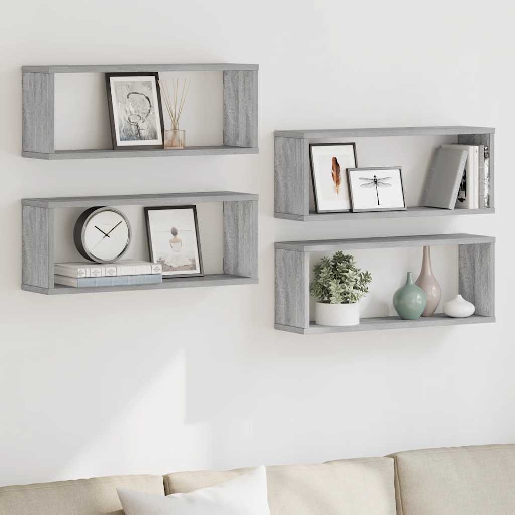 Wall Cube Shelves 4 pcs Grey Sonoma 60x15x23 cm Engineered Wood