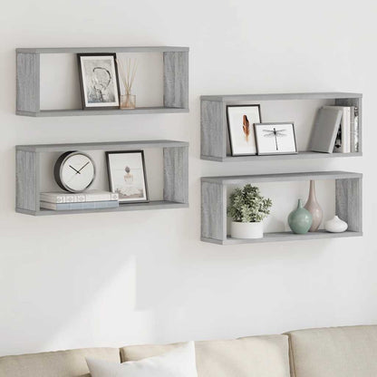 Wall Cube Shelves 4 pcs Grey Sonoma 60x15x23 cm Engineered Wood
