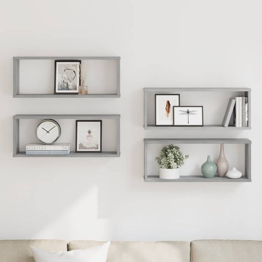 Wall Cube Shelves 4 pcs Grey Sonoma 60x15x23 cm Engineered Wood