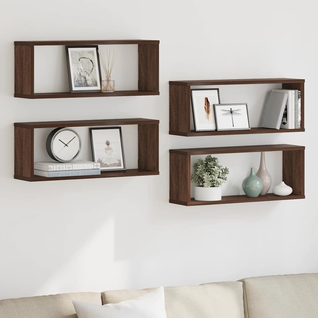 Wall Cube Shelves 4 pcs Brown Oak 60x15x23 cm Engineered Wood