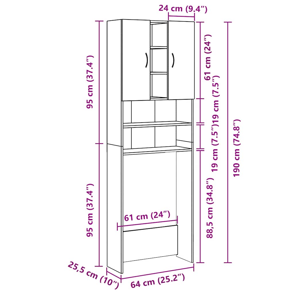 Washing Machine Cabinet Grey Sonoma 64x25.5x190 cm