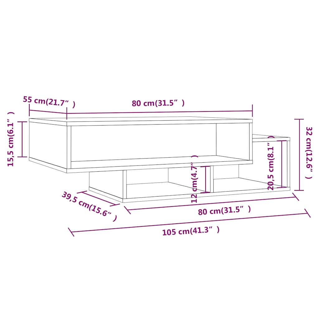 815981 vidaXL Coffee Table Smoked Oak 105x55x32 cm Engineered Wood