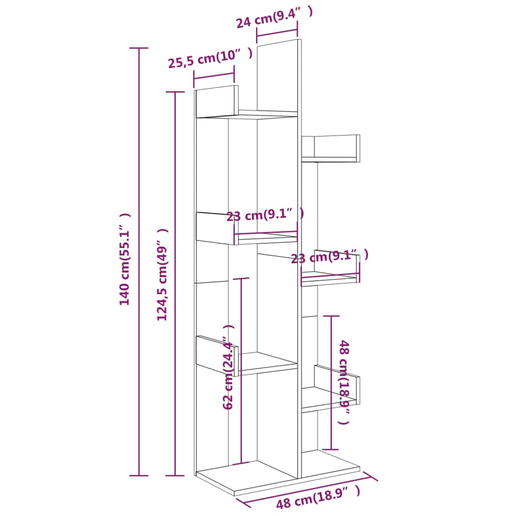 816006 vidaXL Book Cabinet 48x25,5x140 cm Grey Sonoma Engineered Wood
