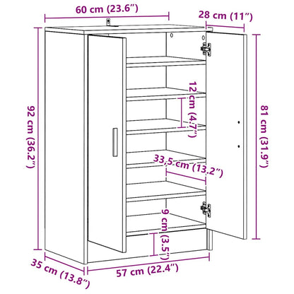 Shoe Cabinet Grey Sonoma 60x35x92 cm Engineered Wood