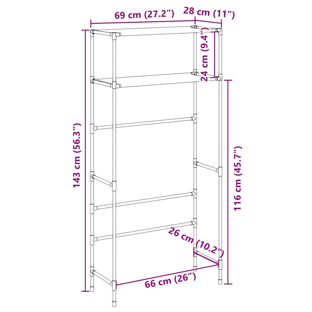 Storage Rack | Grey | Iron | 69 x 28 x 143 cm | Bathroom Storage Rack