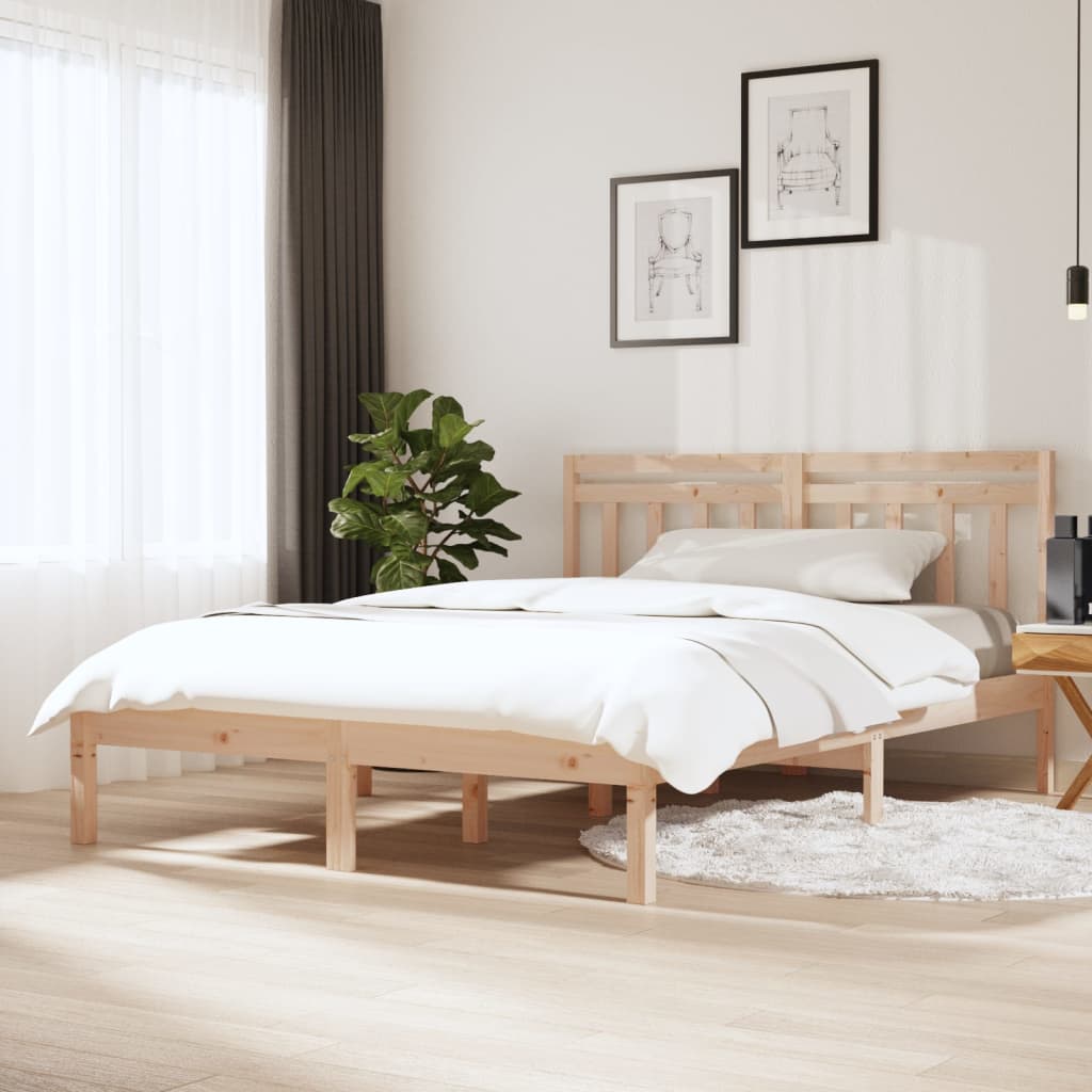 Bed Frame | Natural Pine | Solid pine wood | Double | Decorative Inlays